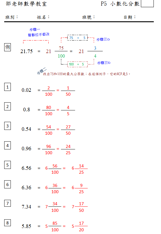 小數化分數